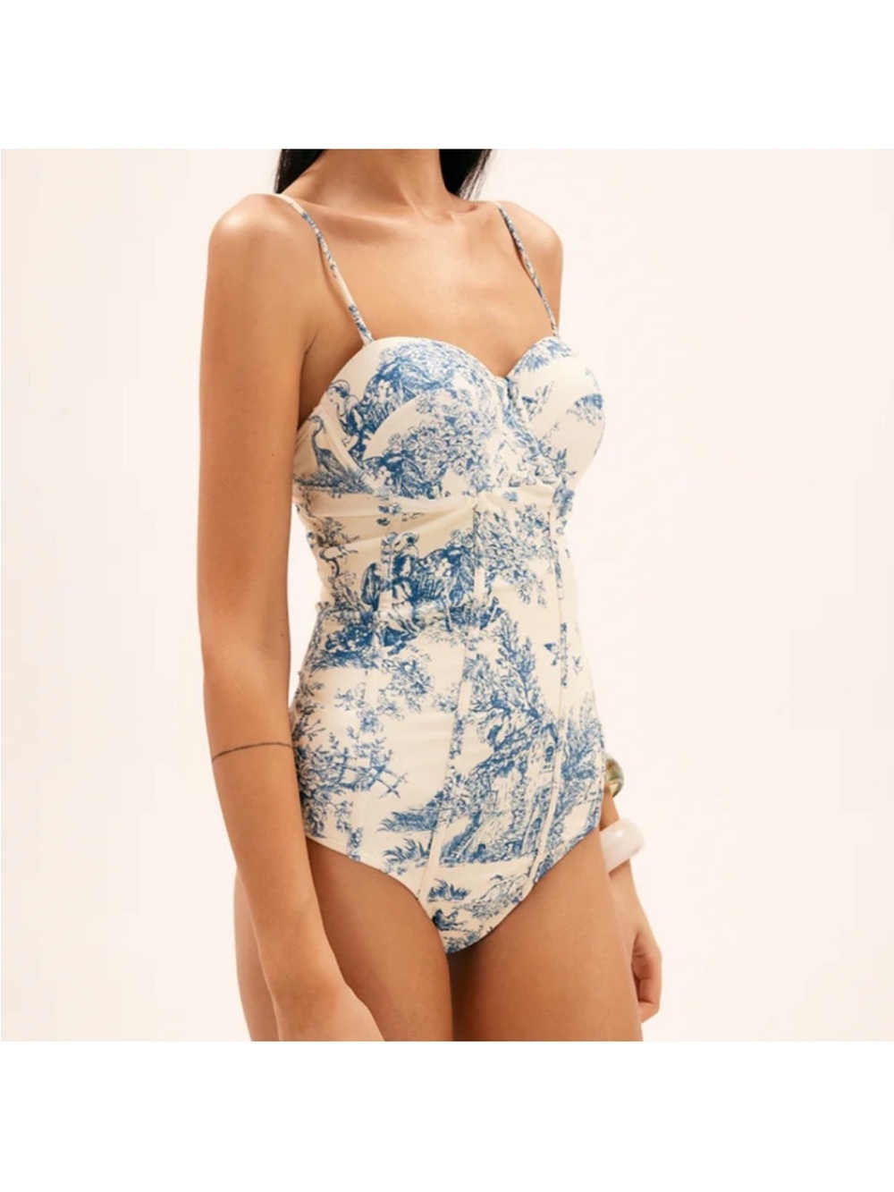 Commense Cream and Blue Toile Bustier Top with Tag